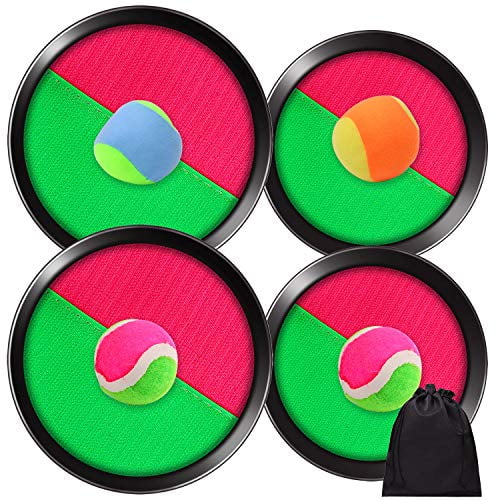 4 Paddles and 4 Balls ELCOHO Paddle Toss and Catch Ball Set Disc Toss and Catch Balls Game 2 Size Paddles and Toss Ball Sports with Storage Bag for Outdoor Activities 
